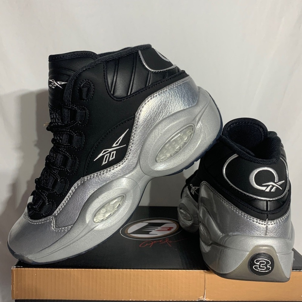 Reebok Question Mid Top Sneakers Silver Black New Womans 8.5 - Picture 5 of 7